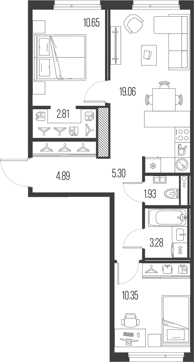 2-комнатная квартира 58.27 м², 9/10 эт., ЖК «LEGENDA Васильевского»